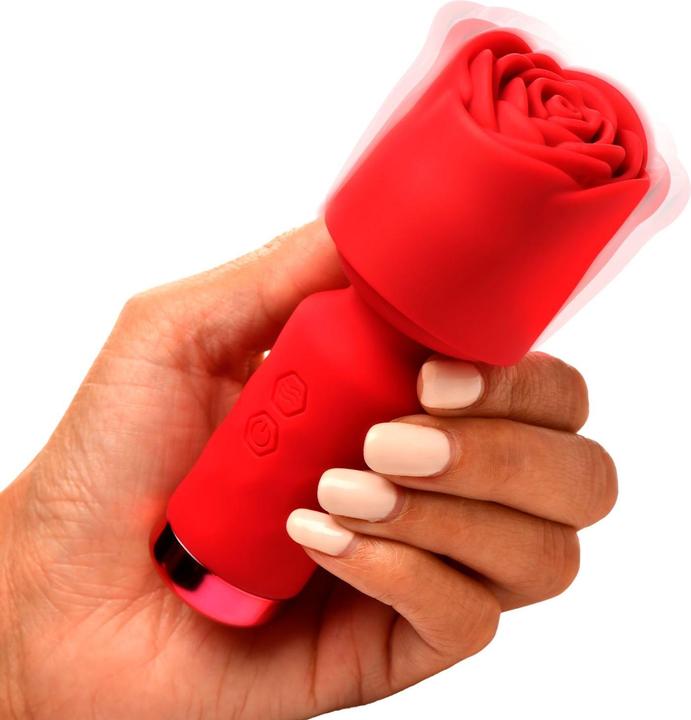 Actual product image Frisky Bloomgasm - Pleasure Rose Mini Wand Vibrator - Red