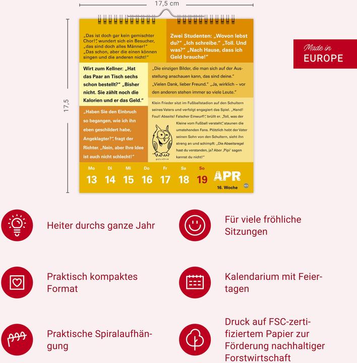 Valori nutrizionali e ingredienti Witze fürs Klo Kalender 2026 (Copertina rigida, Tedesco)