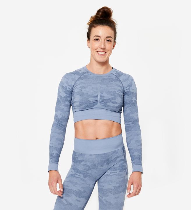 Domyos Langarmshirt Crop Top Damen - blau (XL)