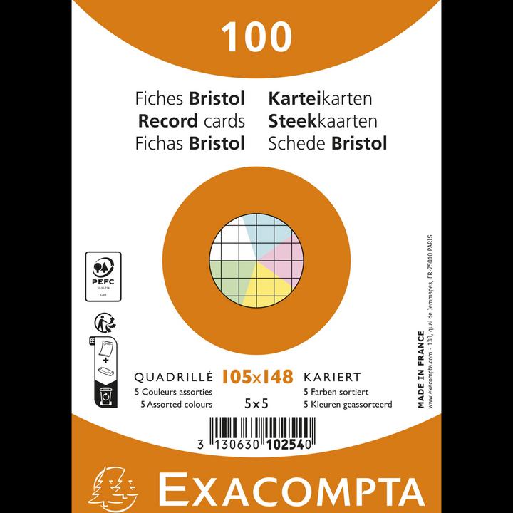 Image du produit Exacompta Cartes-fiches quadrillées (105 x 148 mm, 205 g/m², 100 x)