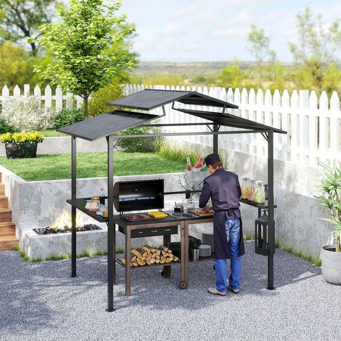Produktbild Swisshandel24 Grillpavillon 250x160x250 cm wasserdicht Doppelschichtdach, Schwarz (250 cm, 160 cm)