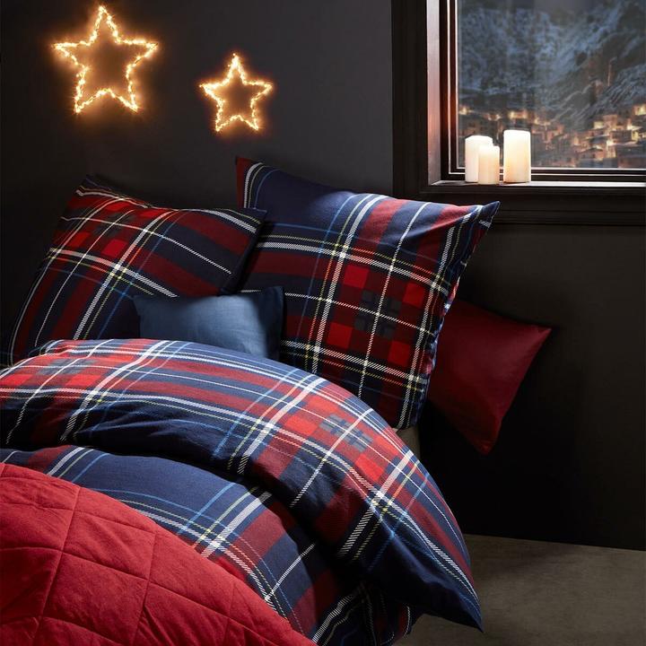 Produktbild Traumschlaf Feinbiber Bettwäsche Aspen Karo navy rot (Bettwäsche Set, 155x220 cm + 80x80 cm)