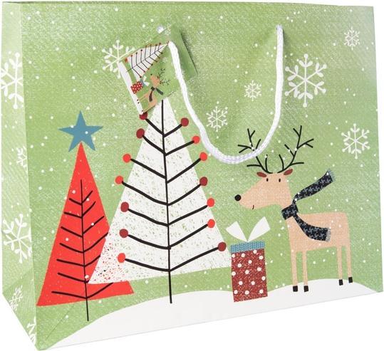 Produktbild MICA Living Geschenktasche Rentier im Wald - aus Papier - ca. 32x26x12,5 cm (Geschenktüte, 1 x)