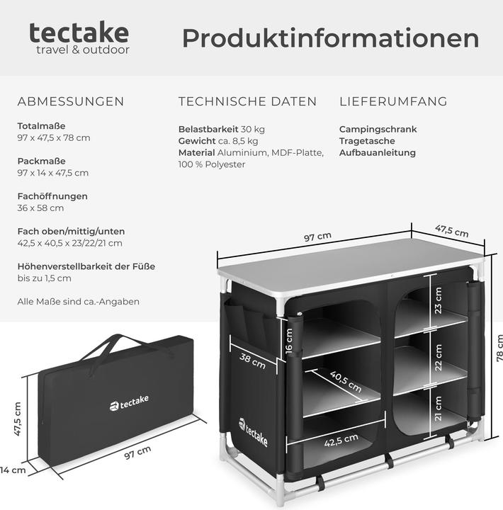 Produktbild tectake Campingküche 97x47,5x78cm