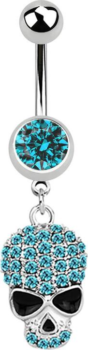 Actual product image Star Piercing Silver banana with aqua skull pendant (Surgical steel 316L)