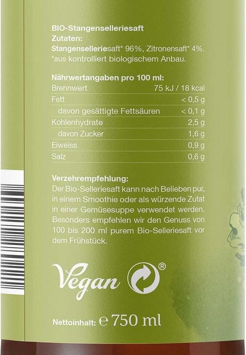 Valori nutrizionali e ingredienti Effective Nature Succo di sedano biologico