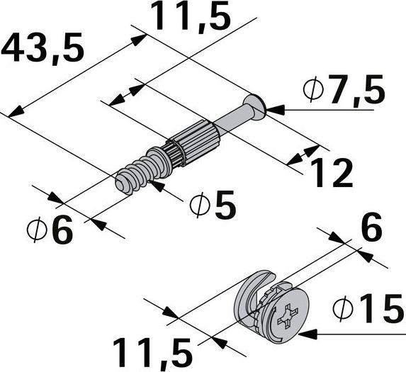 Image du produit Hettich Verbindungsbeschlag M6 x 30 mm (Raccord de connexion, 1 pcs)