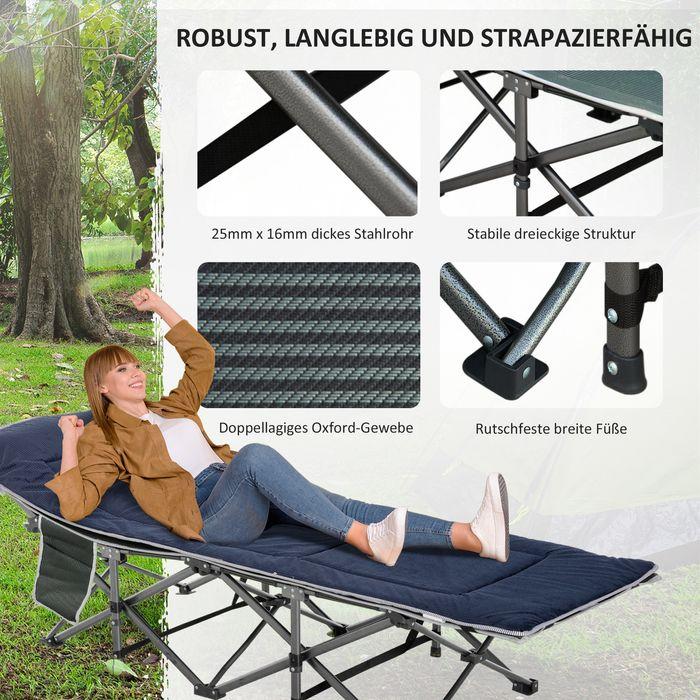 Produktbild Swisshandel24 Campingbett klappbar Feldbett mit Kopfkissen, 188x64.5x53cm, dunkelgrau-grau