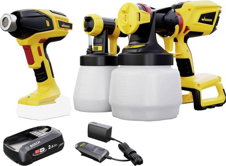Produktbild Wagner Akku-Farbsprühpistole Universal Sprayer W 600 FLEXiO 18 V inkl. Akku-Heissluftpistole + Starter Kit