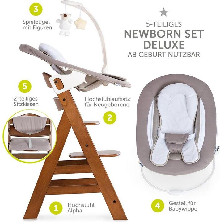 Produktbild Hauck Hochstühle Alpha Plus Walnut Newborn Set Deluxe - 4-tlg. (Hochstuhl Sitzerhöhung)