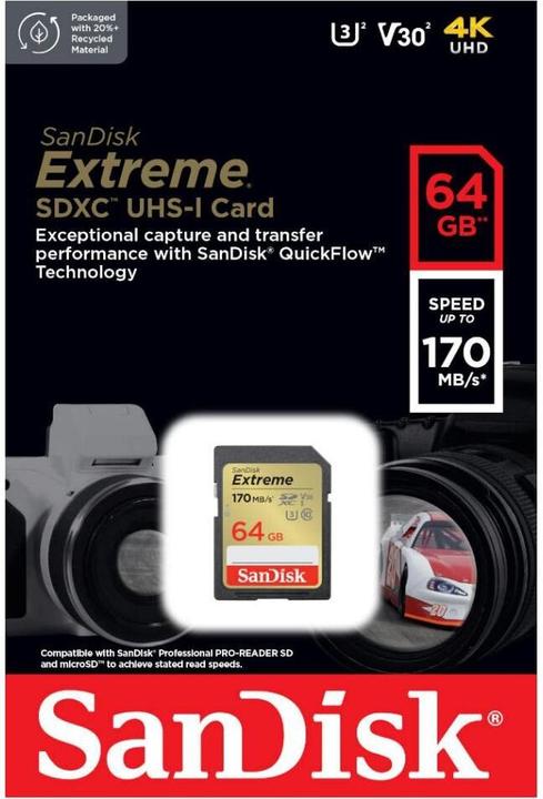 Image du produit SanDisk Extreme (64 Go, SDXC, U3, UHS-I)