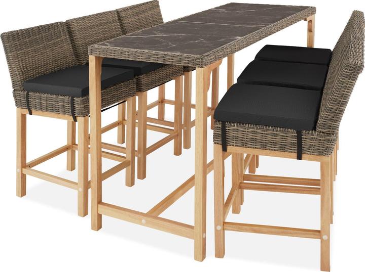 Immagine prodotto tectake Tavolo in rattan Lovas con 6 sedie Latina (161 cm)