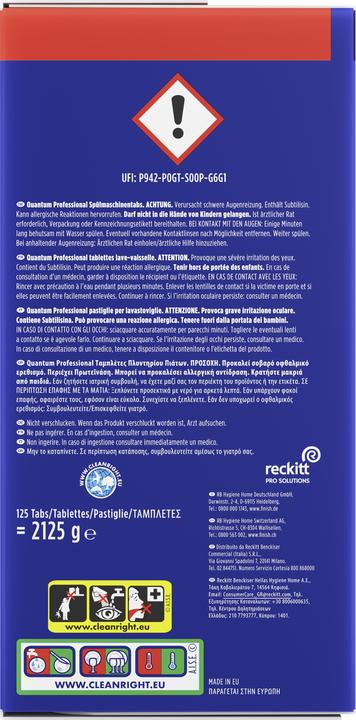 Etichetta energetica Finish Quantum Professional tabs per lavastoviglie 125 (Compresse, 125 x)