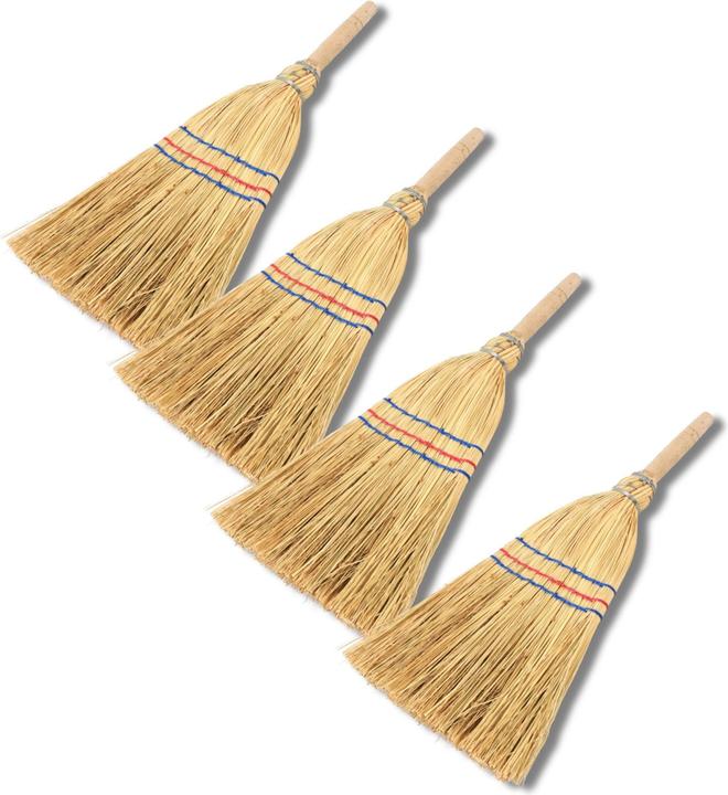 Produktbild Novatool 4X Kleiner Besen Reisigbesen mit Stiel kurz 40cm Strohbesen Kinder Hexenbesen klein Garden (1 Stk.)
