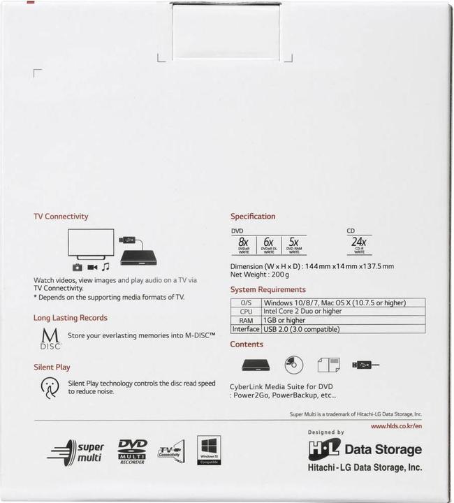Produktbild LG H.L Data Storage Ultra Slim tragbarer DVD-Brenner GP60NS60 Schnittstelle USB 2.0, DVD±R (DVD Laufwerk)