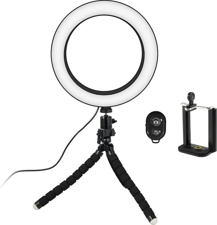 JTI Selfie-Lampe/Ringlicht (20 cm) mit formbarem Stativ (Ringleuchte)