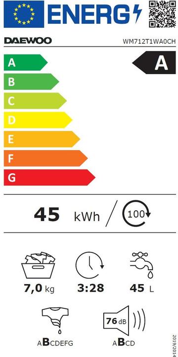 Etichetta energetica Daewoo WM712T1WA0CH (7 kg, A sinistra)