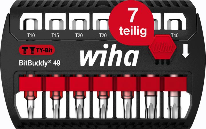 Produktbild Wiha Bit Set BitBuddy 7-tlg. I TY-Bit 49 mm I TORX 1/4" E6,3 I Zubehör für Schraubanwendungen (Innensechsrund TX M20, Innensechsrund TX M30, Innensechsrund TX M10, Innensechsrund TX M15, Innensechsrund TX M25, Innensechsrund TX M40)