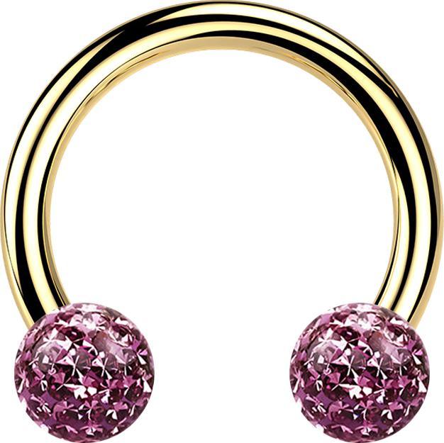 Star Piercing Micro Circular Barbell vergoldet mit zwei Kristall Kugeln hellviolett Epoxy Schutzschicht (ohne Messing, Titan G23)