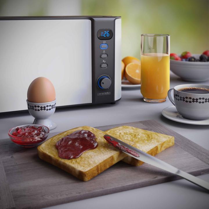 Produktbild Arendo Toaster Edelstahl 2 Scheiben Langschlitz, Doppelwand, Brötchenaufsatz, Display mit Restzeitanzeige