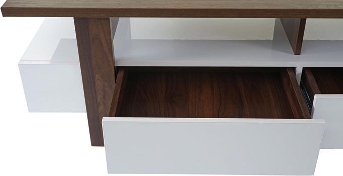 Produktbild Swisshandel24 TV-Rack, Fernsehtisch Lowboard Schrank, 3D-Struktur Walnuss-Optik hochglanz 46x150x45cm