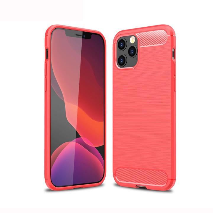 Image du produit Cover-Discount iPhone 12 / 12 Pro - Coque métal look carbone en caoutchouc rouge (Apple iPhone 12, Apple iPhone 12 Pro)