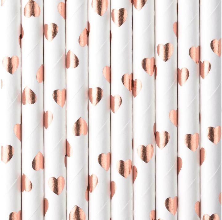 Actual product image Partydeco Paper Straws - RoseGold Hearts (10pcs) (10 x)