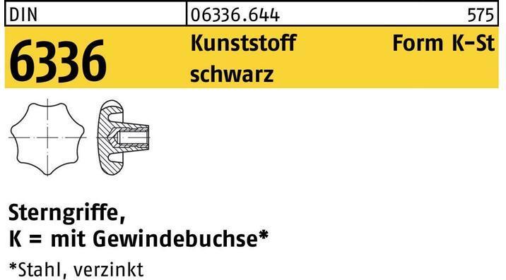 Productafbeelding Stergreep DIN 6336 vorm K-St K 63 M 12 kunststof zwart stalen bus