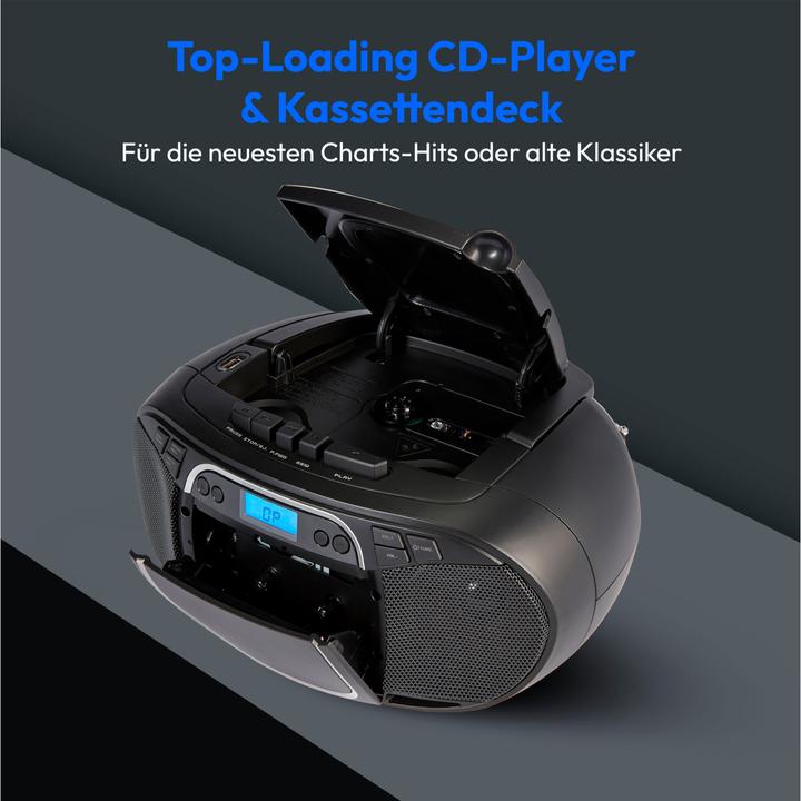 Image du produit Medion E66476 - Radio - Lecteur CD/MP3/cassettes - écran LCD - stéréo PLL-FM - USB - 2 x 20 W - Noir (VHF, AM, FM, PLL)