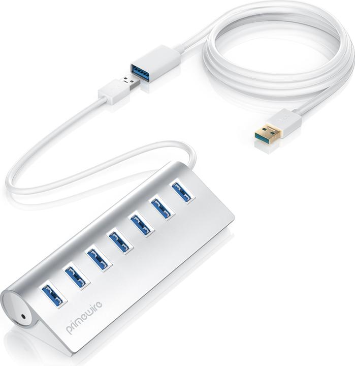Actual product image Primewire 7 Port USB 3.2 Hub with Power Supply,USB Hub Brushed Aluminium Housing (USB-A, 7 Ports)