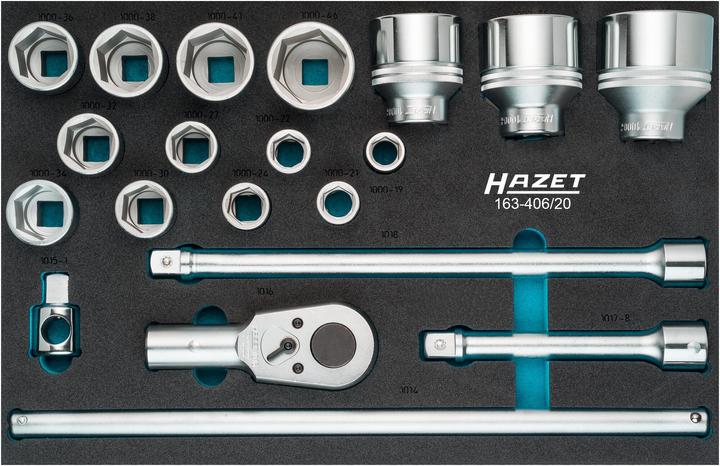 Produktbild HAZET Steckschlüssel Satz 163-406/20 ∙ Vierkant20 mm (3/4 Zoll) ∙ Aussen Sechskant Profil ∙ 19 ∙ 21 …