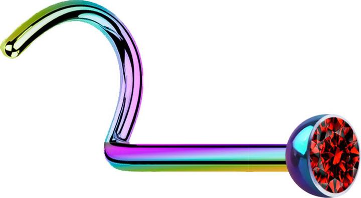 Produktbild Star Piercing Nasenstecker gebogen farbig mit Kristall rot (Chirurgenstahl 316L, ohne Messing)