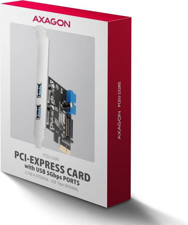 Produktbild Axagon PCEU-232RS expansion card, PCIe 4.0 x1, 4x USB 3.0, 2x internal - black