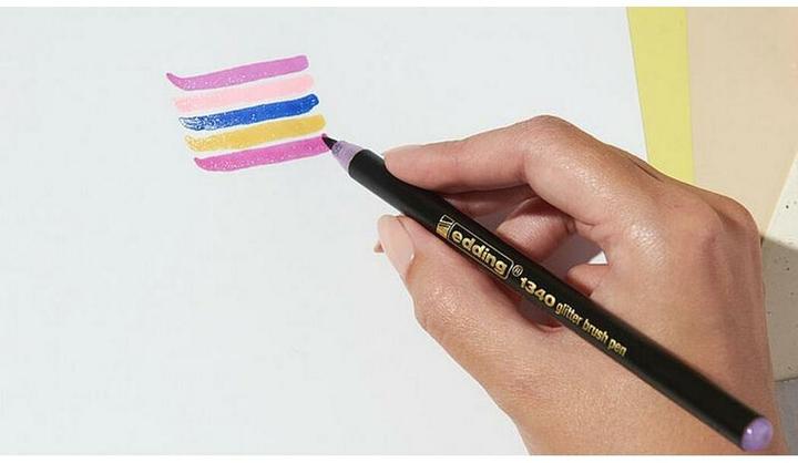 Actual product image Edding 1340 glitter brush pen set of 4 assorted (Blue glitter, purple glitter and ochre yellow glitter, Pink Glitter, 4 x)