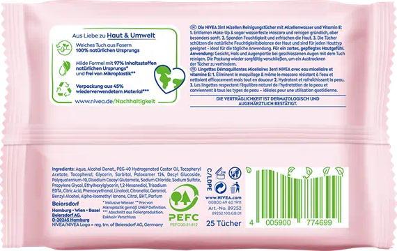 Actual product image NIVEA Cleansing Wipes Micelles 3in1 Multipack 6 x 25 pieces (Cleaning cloths)
