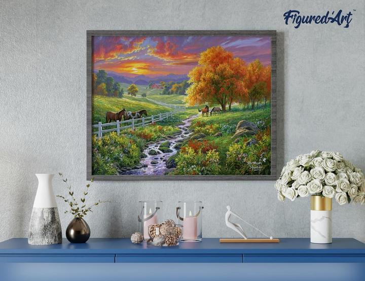 Image du produit Figured'Art Peinture par numéros - Coucher de soleil paysager et chevaux