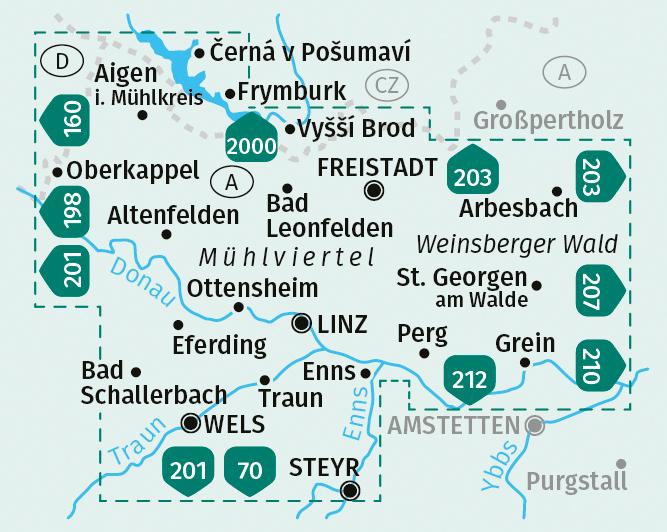 Actual product image Hiking map set 202 Linz and surroundings, Mühlviertel, Wels, Steyr (2 maps) 1:50.00
