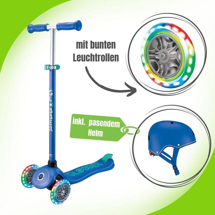 Produktbild Globber Primo Plus Lights inkl. Kinderhelm - 3 Wheels Scooter