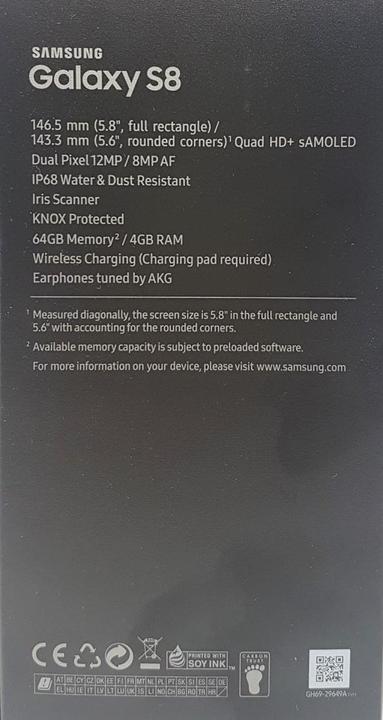 Immagine prodotto Samsung Galaxy S8 (64 GB, Midnight Black, 5.80", SIM singola, 12 Mpx, 4G)