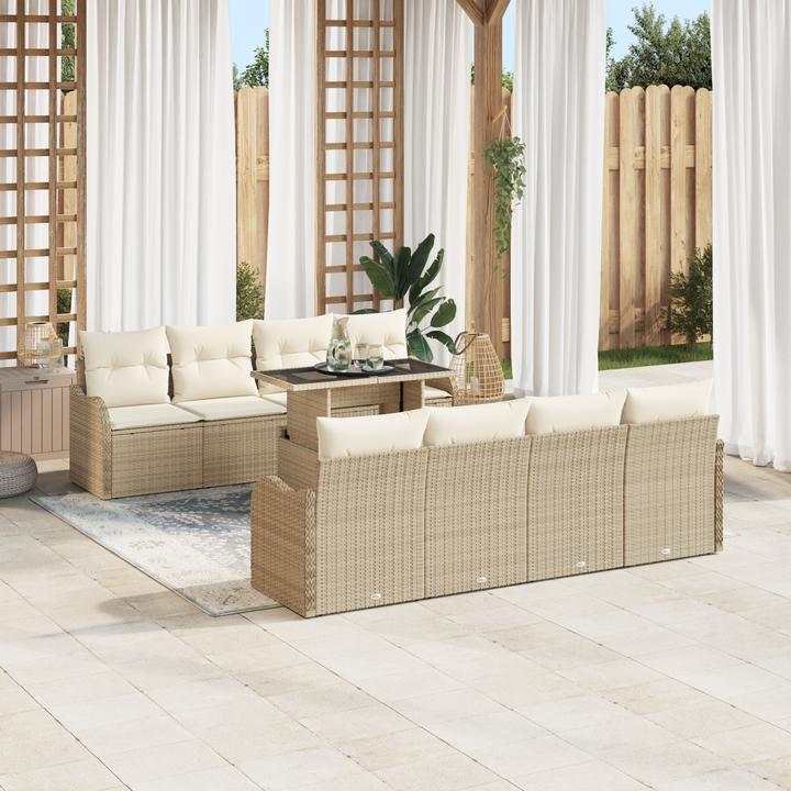 Produktbild VidaXL 9-teiliges Garten Sofa Set mit Kissen Beige Poly Rattan