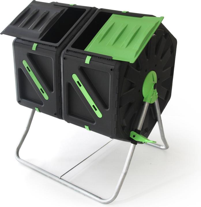 Image du produit UPP Composteur à tambour 2 compartiments de 70 litres chacun Composteur à roulettes Composteur rapide (140 l)