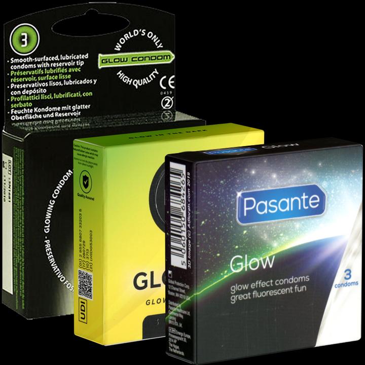Kondomotheke Glow Mix No.1 - 3x3 glow condoms for more fun in the dark (9 pcs.)
