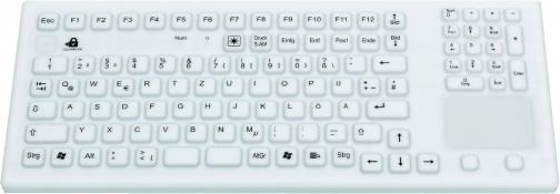 Gett InduProof TOUCH USB (DE) silicone keyboard IP68 cleaning function disinfectable touchpad white 10... (DE, Cable)
