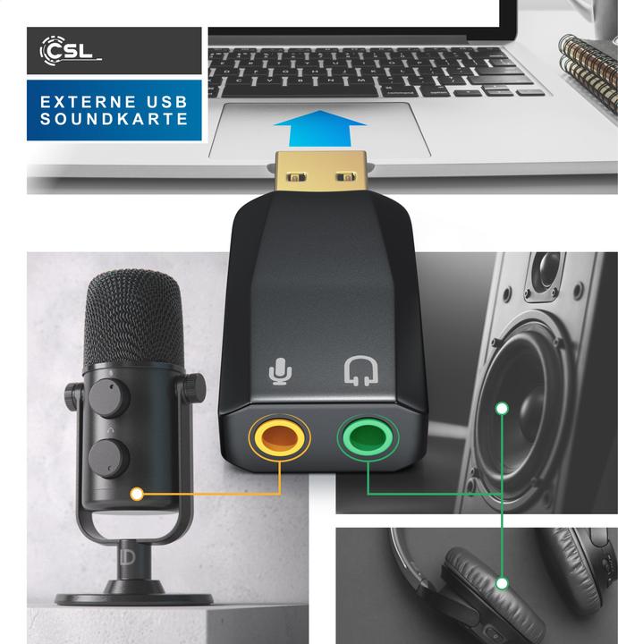 Immagine prodotto CSL Scheda audio USB a 5.1 canali, esterna, 5.1 virtual surround, connessioni line-out e microfono-in (USB 2.0)