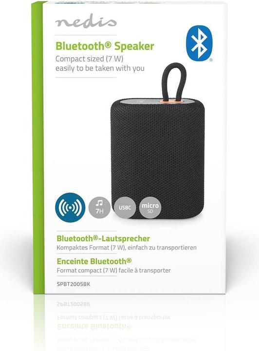 Actual product image Nedis Bluetooth Speaker, 7W - Black (7 h, Rechargeable battery operated)