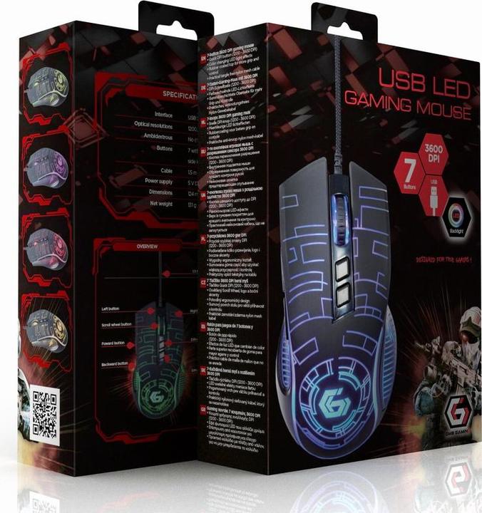 Produktbild Gembird USB-LED-Gaming-Maus 7-Tasten 3600 DPI (Kabelgebunden)