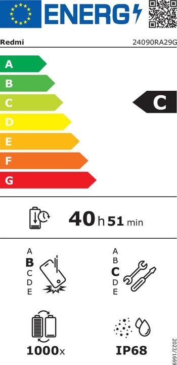 Label énergétique Xiaomi Redmi Note 14 Pro 5G (512 Go, Lavender Purple, 6.67", Double SIM, 200 Mpx, 5G)