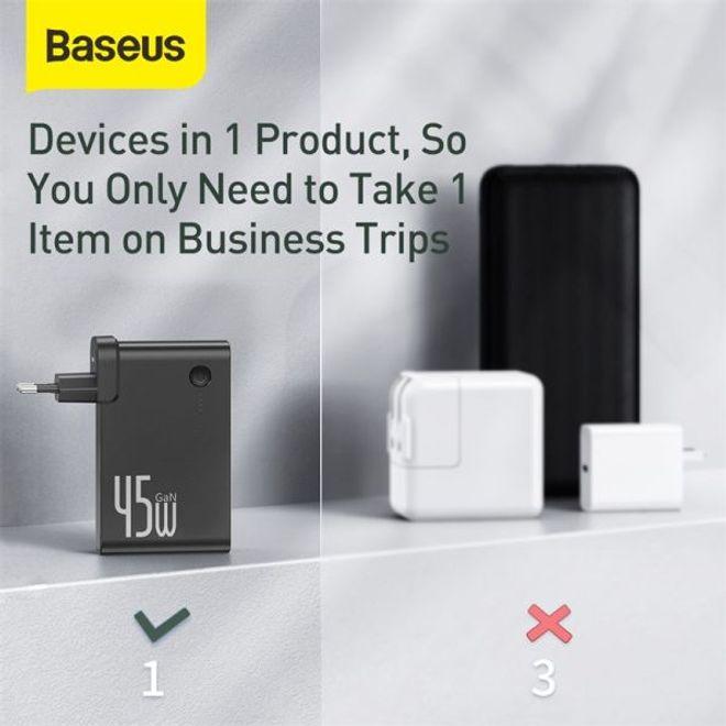 Image du produit Baseus Chargeur 2en1 GaN + Powerbank (10000 mAh, 45 W)