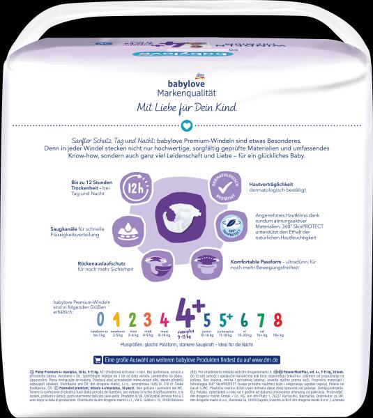 Produktbild dm babylove Premium-Windeln (Gr. 4+, Tragepack, 38 Stück)