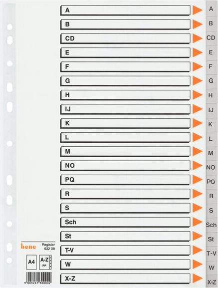 Actual product image Bene Folder index full size A-Z grey 21-parts, 1 set